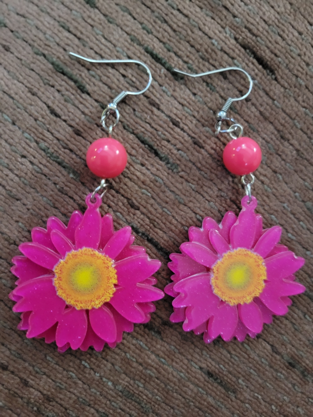 Fun & Festive Acrylic Pink Flower Drop Earrings - NEW!